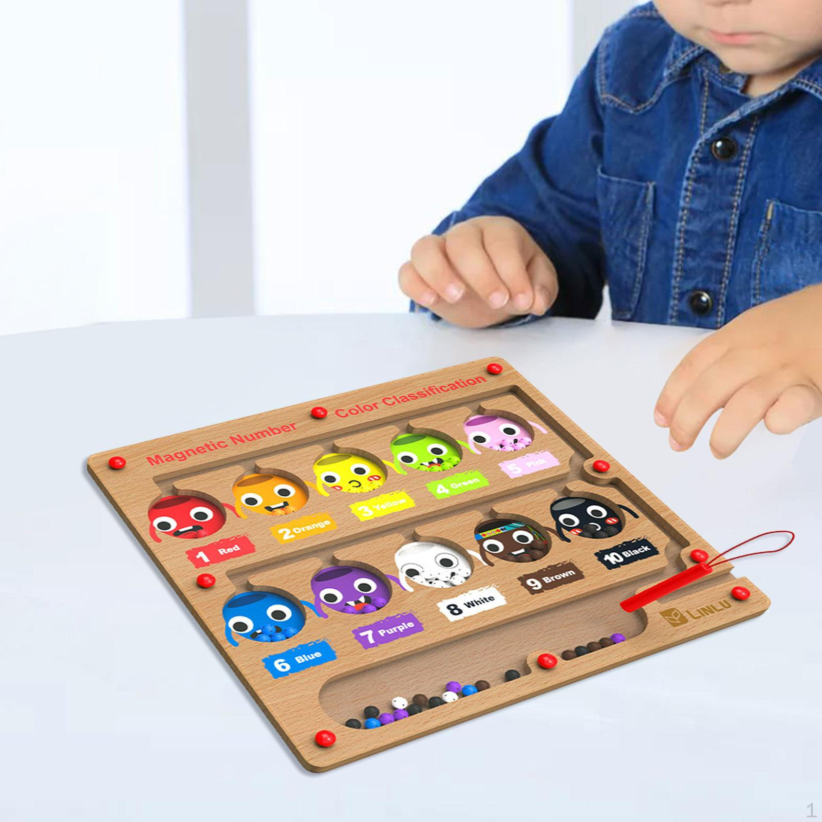 Wooden Magnet Puzzle Boards Math Toy Activities Magnetic Color & Number Maze