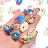 5pcs Fun Creativity Beach Style Retro Random Color Mix Painted Print Shell Beads Jewelry Charm Making DIY Fashion Accessories