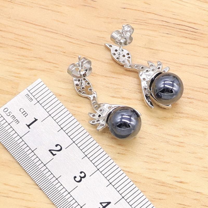 Schwarze Perle Hochzeitsschmucksets für Frauen Ohrringe Halskette Anhänger Ring Zirkonia Armband Geburtstagsgeschenk