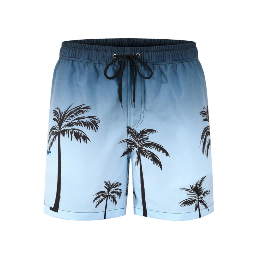 Men Swim Shorts Quick Dry Beach Trunks Elastic Waist Drawstring Swimwear with Tree Print for Pool Spa Vacation