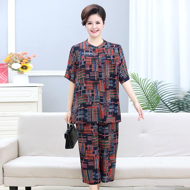 

Повседневный комплект из двух вещей большого размера: Свободный топ с коротким рукавом и брюки длиной девять точек для женщин среднего и пожилого возраста 6XL (185-205 lbs)