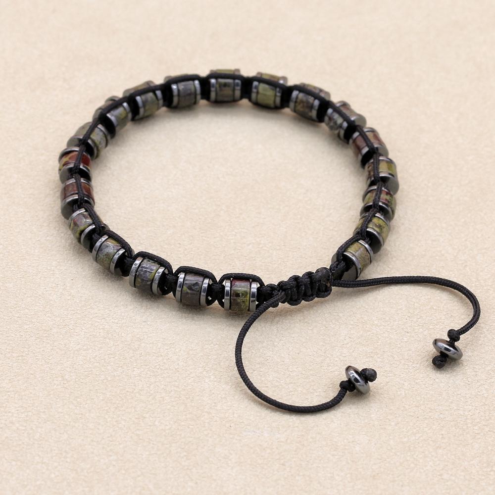 Natural Dragon Blood Stone Hematite Beads Braided Charm Bracelet & Bangle Handmade Men's Bracelet Women Fashion Jewelry Gifts