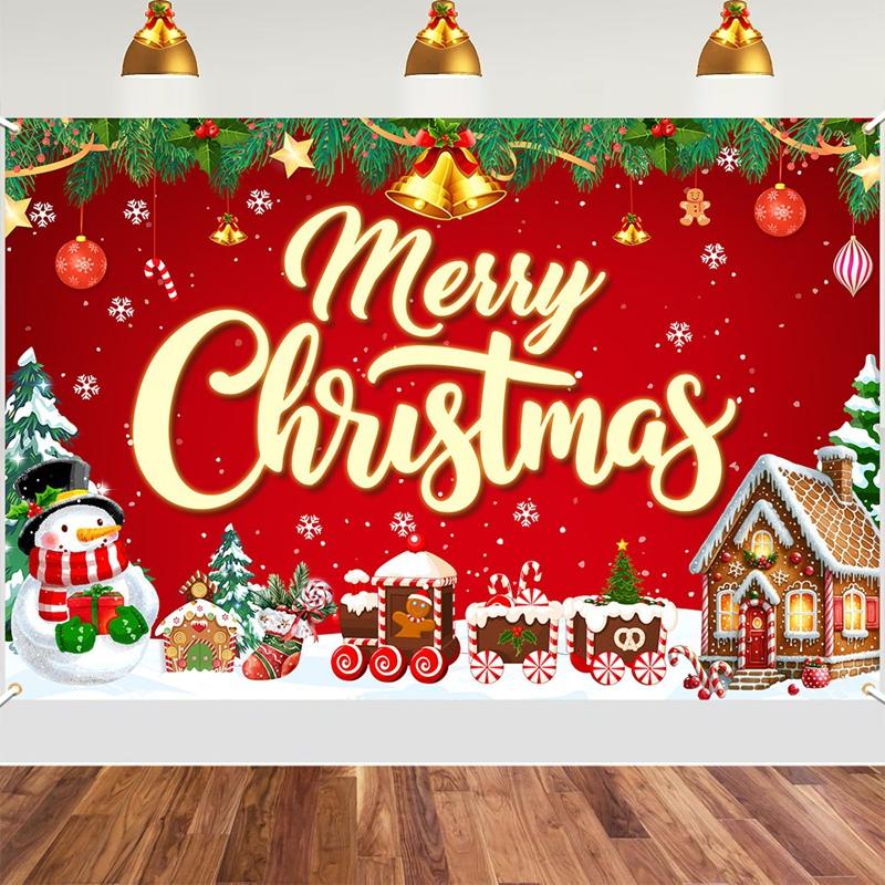 Merry Christmas Backdrop Banner Santa Snowman Background Christmas Decorations for Home2026 Navidad Noel Xmas Gifts NewYear 2026
