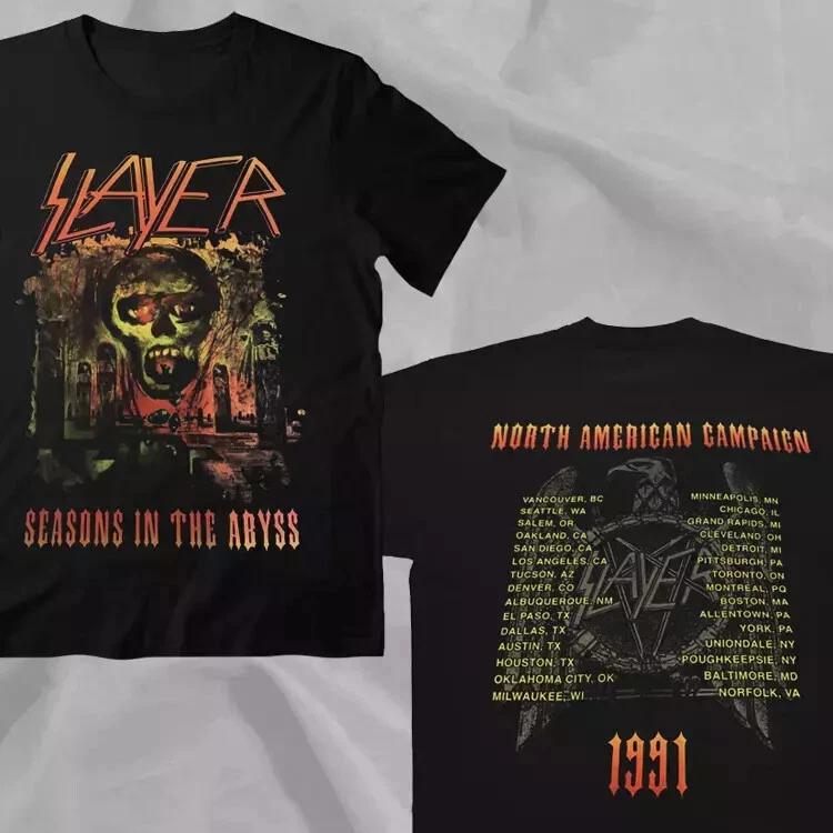 SLAYER Band Season in The Abyss 1991 Tour North America Campaign T-Shirt Summer New Men's and Women's Retro Fashion Top