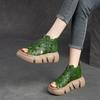 Summer Thick Soled Hollow-out Sandals Women Genuine Leather Woven Peep Toe Comfortable Platform Shoes