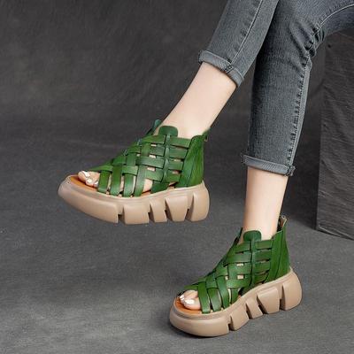 Sandali estivi con suola spessa e scavata Scarpe comode con plateau intrecciate in vera pelle da donna