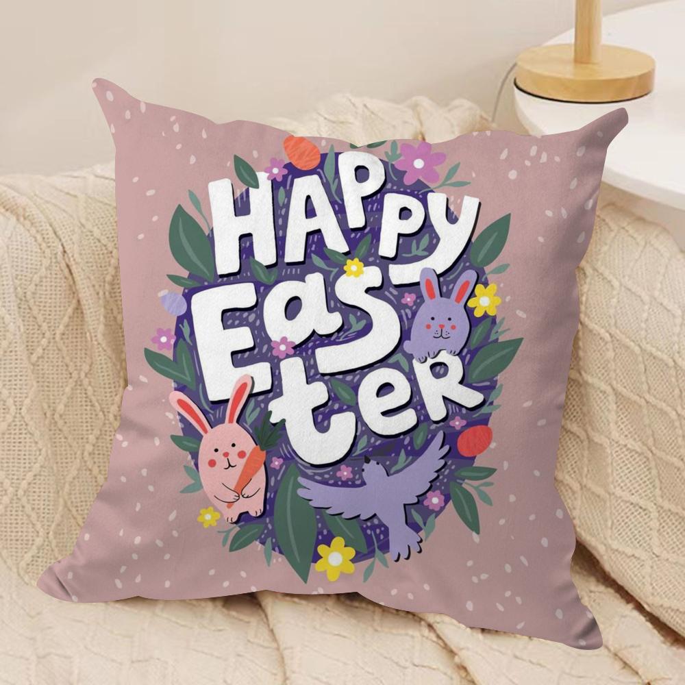 Easter Day Cushion Cover Silky Short Plush DoubleSided Printed Pillow Case for Sofa All Seasons Home Decor Gift