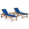 Day and Night - Day and Night Loungers with Table and Cushion 2 Units Solid Teak Wood