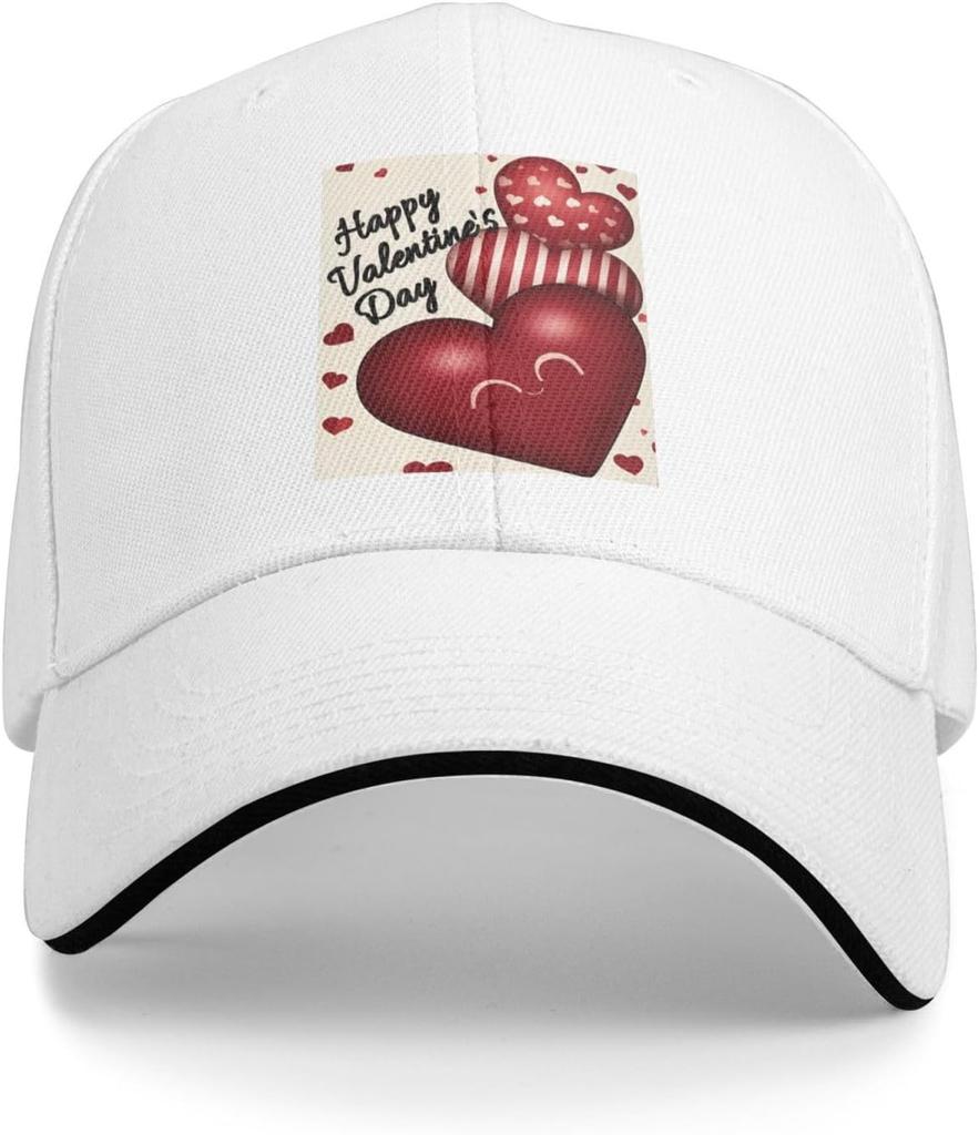 Happy Valentines Day Heart Print Baseball Cap Adjustable Polyester Casual Outdoor Sun Protection Cap