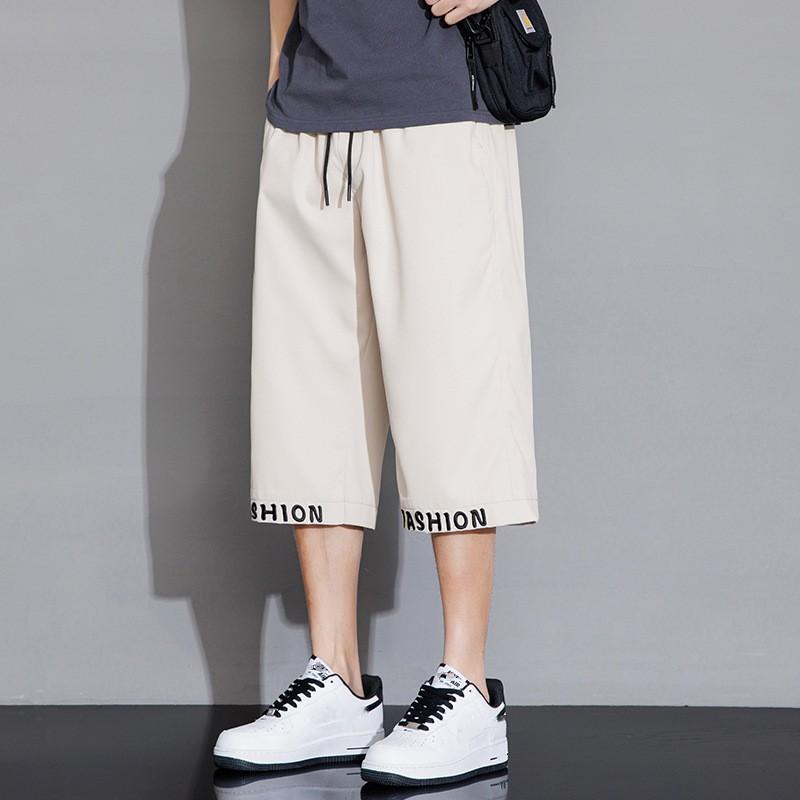 New Men's Cropped Pants Summer Thin Loose Straight Pants Breathable Casual Plus Size Shorts