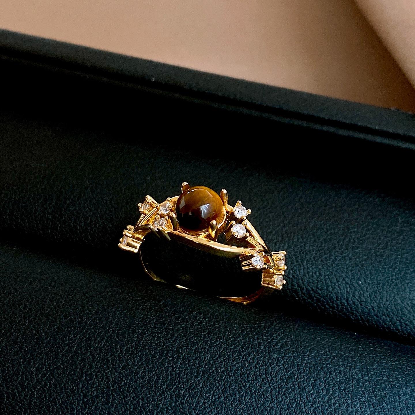 Autumn and winter retro exquisite zircon geometric flower open ring ring simple jewelry women