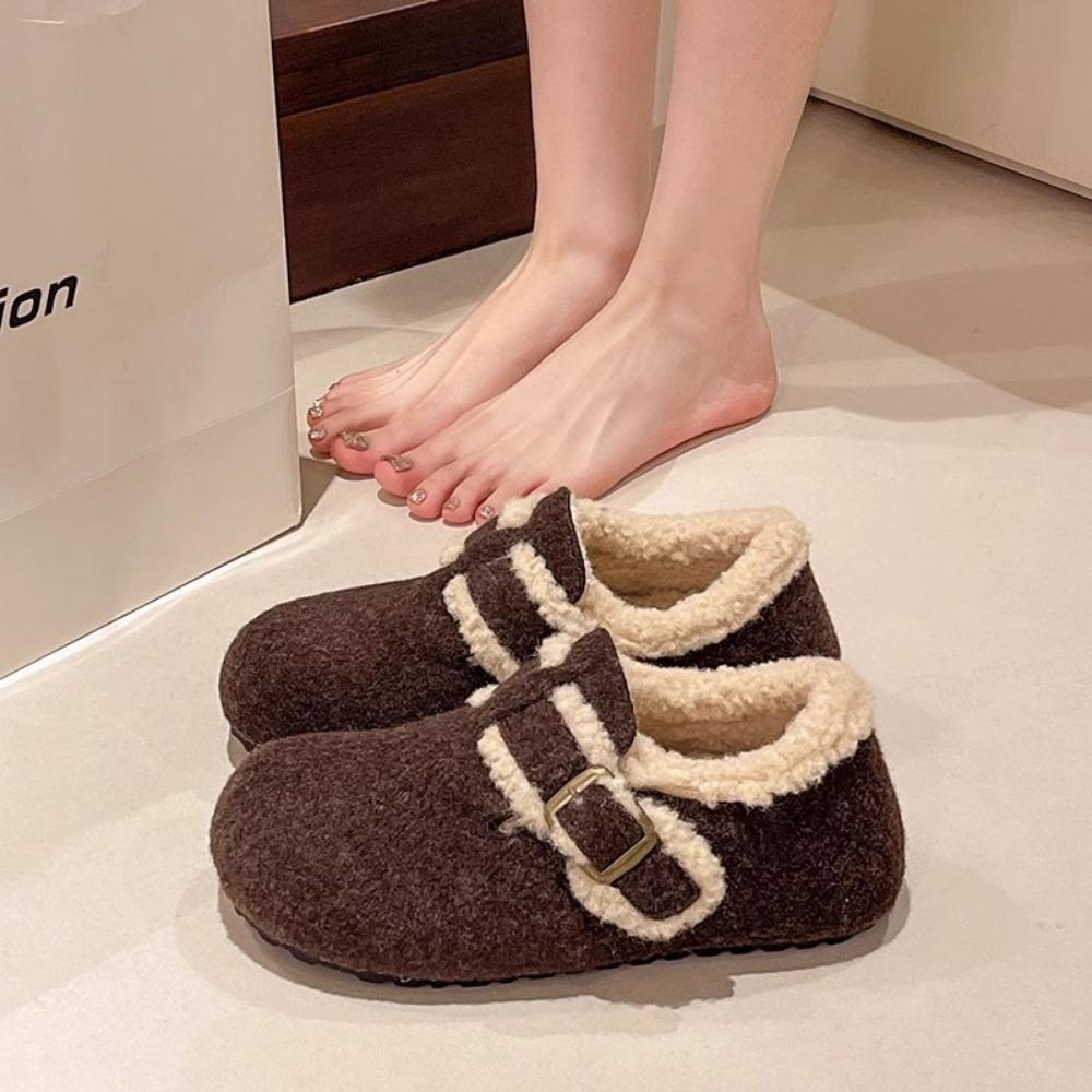 Fashion Women's Cotton Shoes 2024 Autumn Winter Vintage Plush Boken Shoes Anti Slip Warm Indoor Anti Slip Cotton Shoes Zapatos Mujer