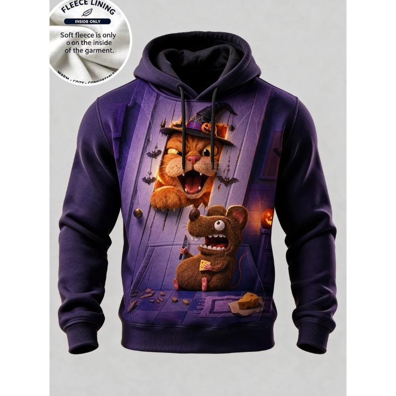 3D Halloween Fleece Hoodie Pumpkin Scarecrow Skeleton Kid Moon Graveyard Pullover Long Sleeve Kangaroo Pocket Sweatshirt