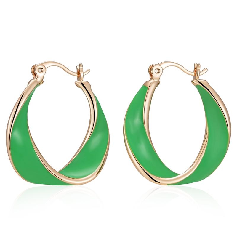 New Fashion Green Enamel Hoop Earrings For Women Rose Gold Color Girl Party Eardrop Accessories Wedding Jewelry
