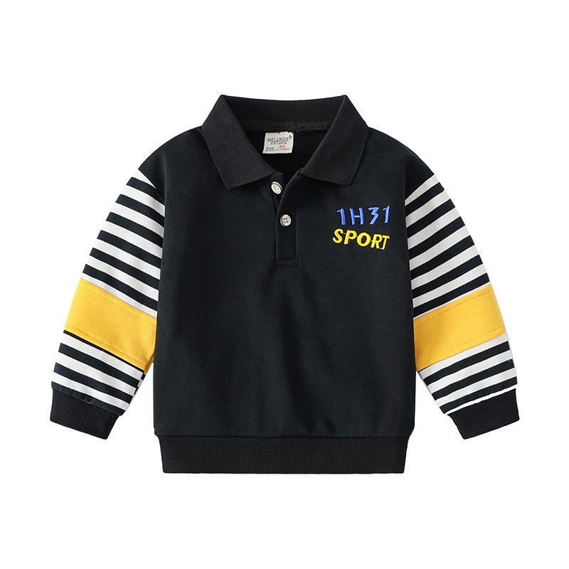 Boys' Autumn Jacket Children's Fashionable Collared Sweatshirt Baby Striped Pullover Long-Sleeved