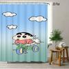 Crayon Shin-Chan Toru Kazama Animal Cosplay Peeking From Green Window Scene 2D Print Waterproof Shower Curtain, Bold Blue & Gree