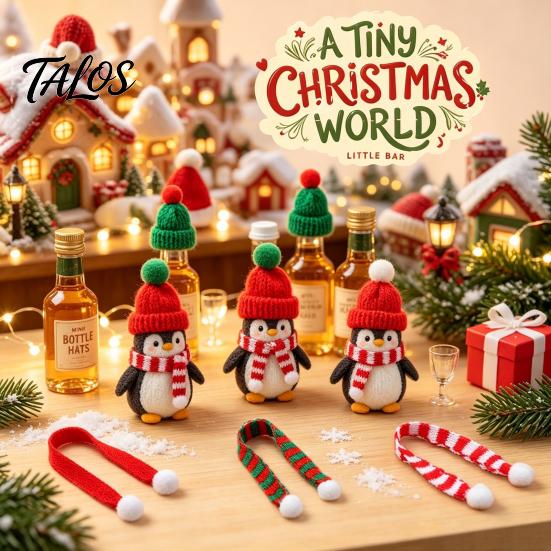 Decorative Bottle Toppers for Christmas 9 Pcs Mini Knit Hat And Scarf Set Advent Calendar, Handmade Tiny Santa Gift Kids Scarves Countdown Calendar