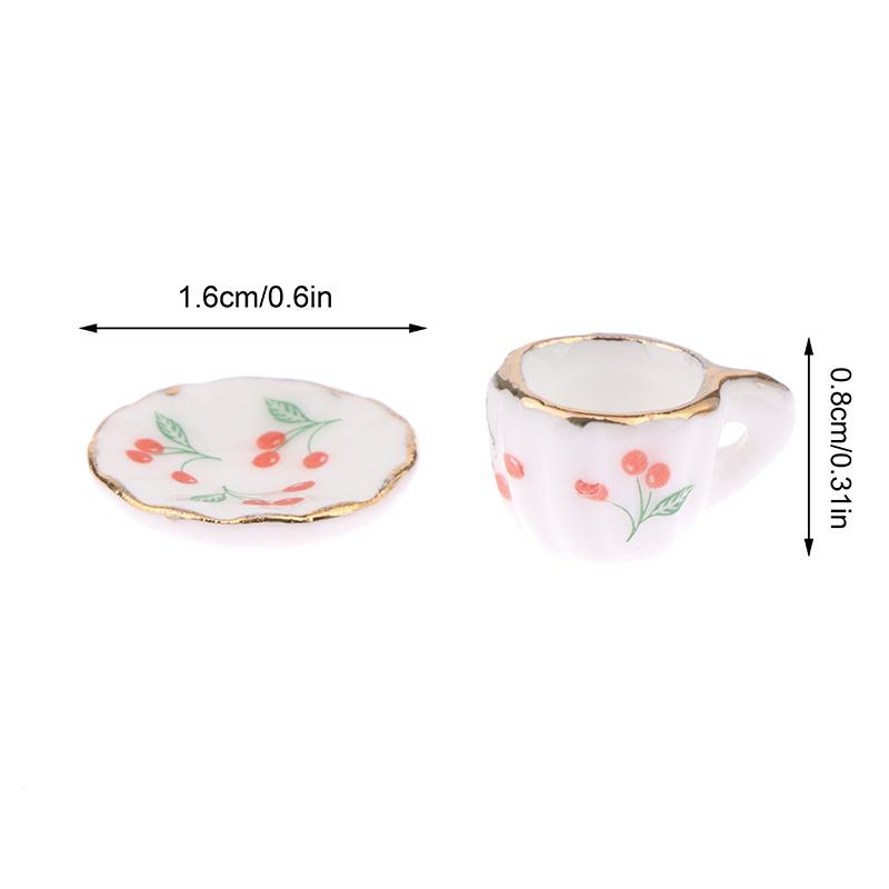 1Set/2Pcs 1:12 Dollhouse Miniature Cherry Ceramic Cup Saucer Kitchen Tableware Model Decor Toy Doll House Accessories