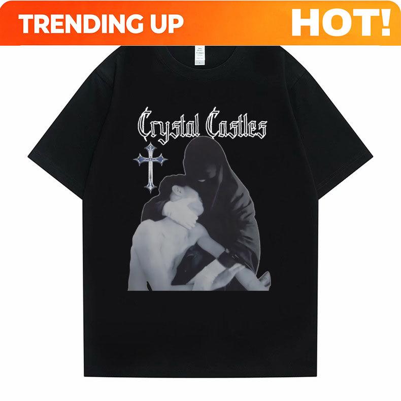 Customization Crystal Castles Graphic Print T Shirts Unisex Unisex Gothic Rock Oversized Tshirts Short Sleeve Male Hip Hop Casual V