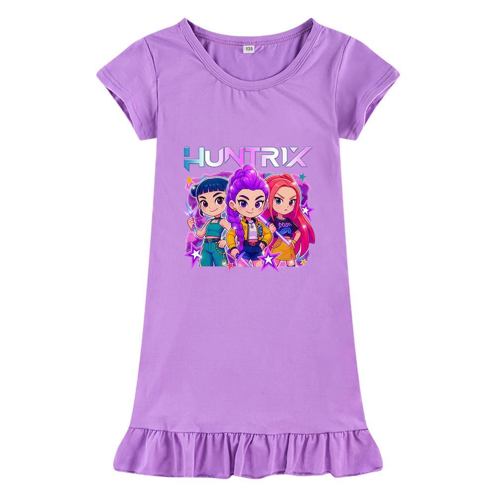 M1200 Kids Girls Kpop Rumi Zoey Mira Print Short Sleeves Ruffle Dress