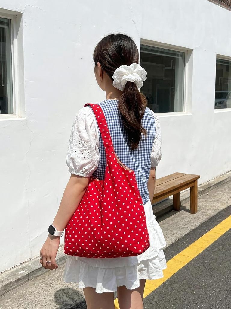 Koreanische Gepunktete Ein-Schulter-Canvas-Tragetasche - Große Handtasche für Damen für Studenten & Pendler