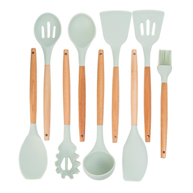 12 Pieces in 1 Set Silicone Kitchen Accessories Cooking Tools Kitchenware Cocina Silicone Kitchen Utensils With Wooden Handles