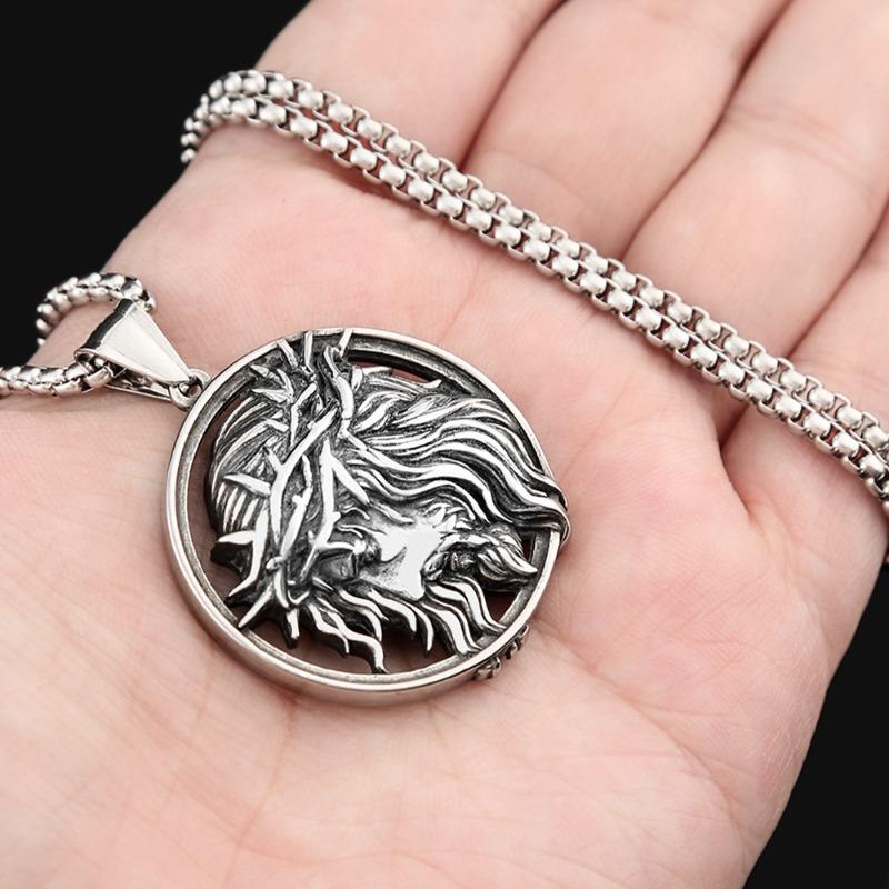 Meier Vintage Men's Stainless Steel Necklace - Fade-resistant Punk Style Ancient Greek Jesus Titanium Steel Pendant