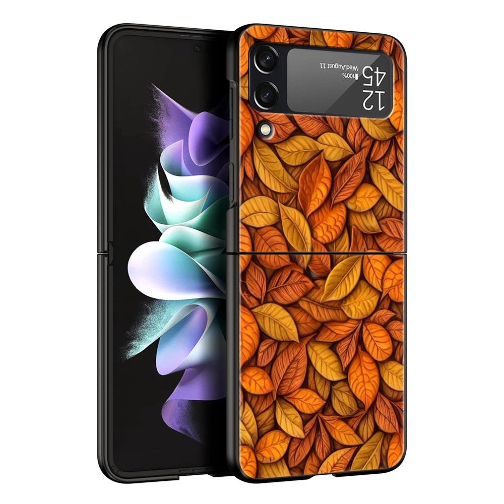 Cartoon Leaf Hard PC Phone Case For Samsung Galaxy Z Flip 7 6 5 4 Black Cover For Galaxy Z Flip 3 Foldable Shell Fundas Capa Bag