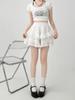 Fusta mini albă femei vară talie înaltă mozaic dantelă neregulată coreeană dulce fustă în formă de A drăguță fată stil preppy