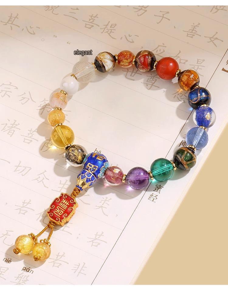 Buddhist Eighteen Bead Hand String with Blessing Tag and Vajra Pestle, Incense Ash Glaze Finish