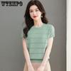 Women's Ice Silk Knitted T-shirt Loose Round Neck Temperament Hollow Out Small Shirt Top