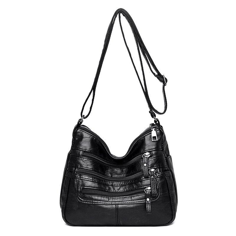 

Женская сумка, женский мягкий кожаный рюкзак, большая вместимость, сумка через плечо, год, сумка для мамы чёрный