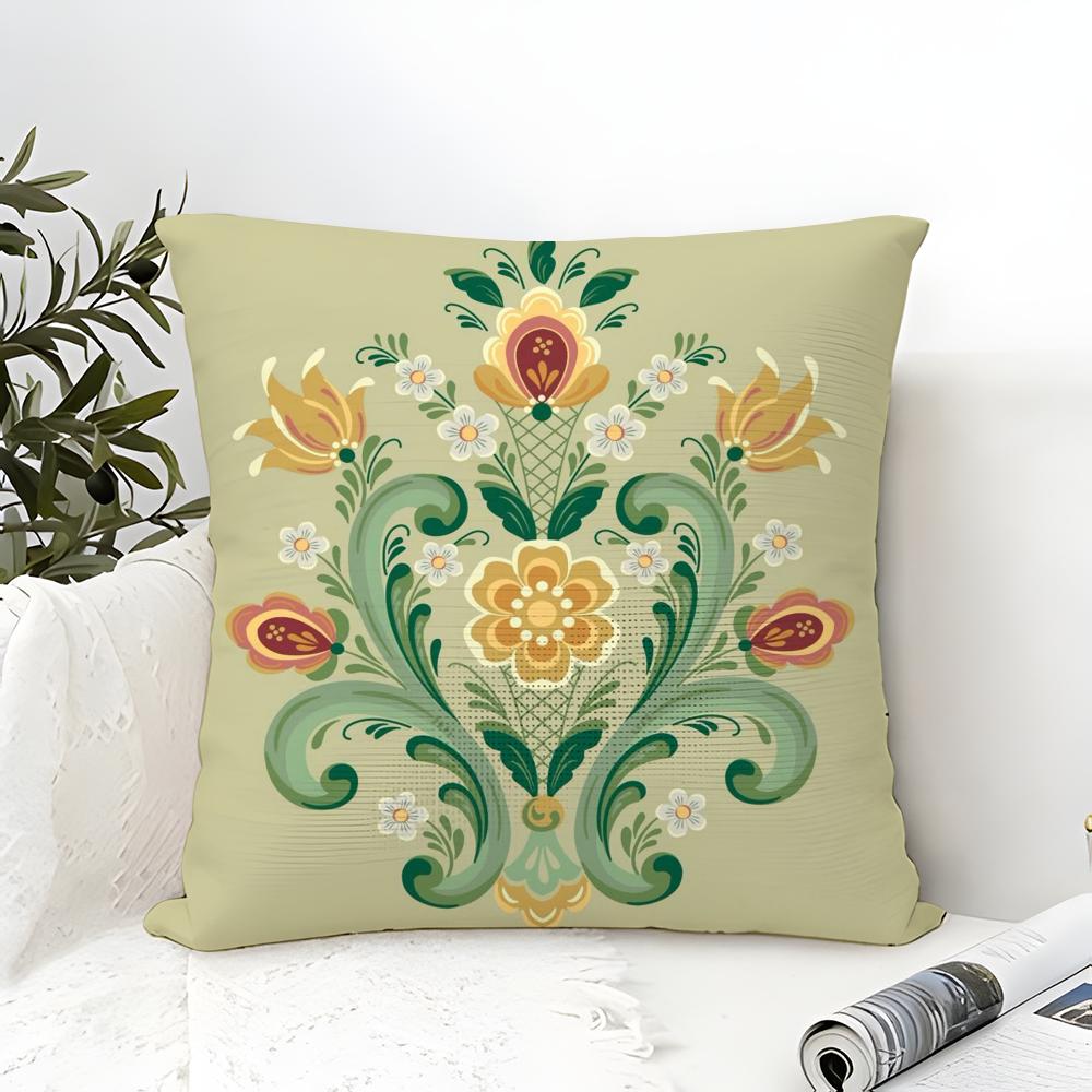 Norwegian Rosemaling Pillow Case Cotton Linen Fabric Square Zipper Pillowcase Home Decorative Living Room