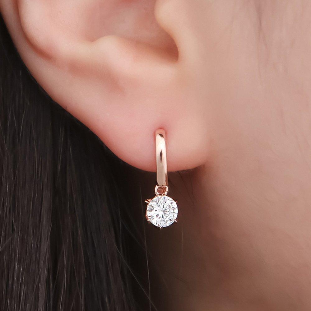 14K Gold Pin Plan Cubic Drop One-Touch Ring Gold Needle Earrings Jr395