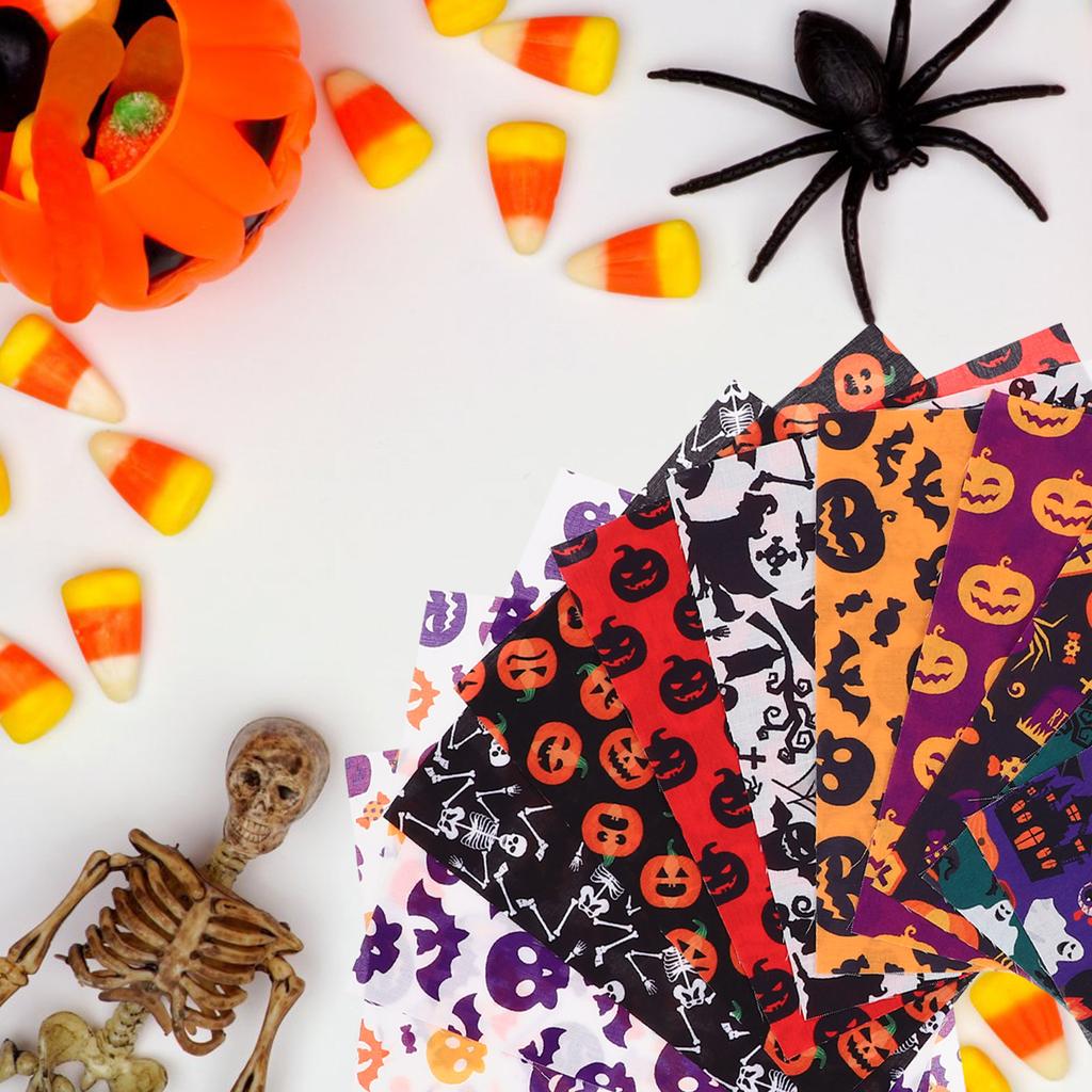Halloween Decoration Fabric 12 Sheets Patchwork Cloth Printing Pattern Scrapbook DIY Material Polyester Sewing Craft