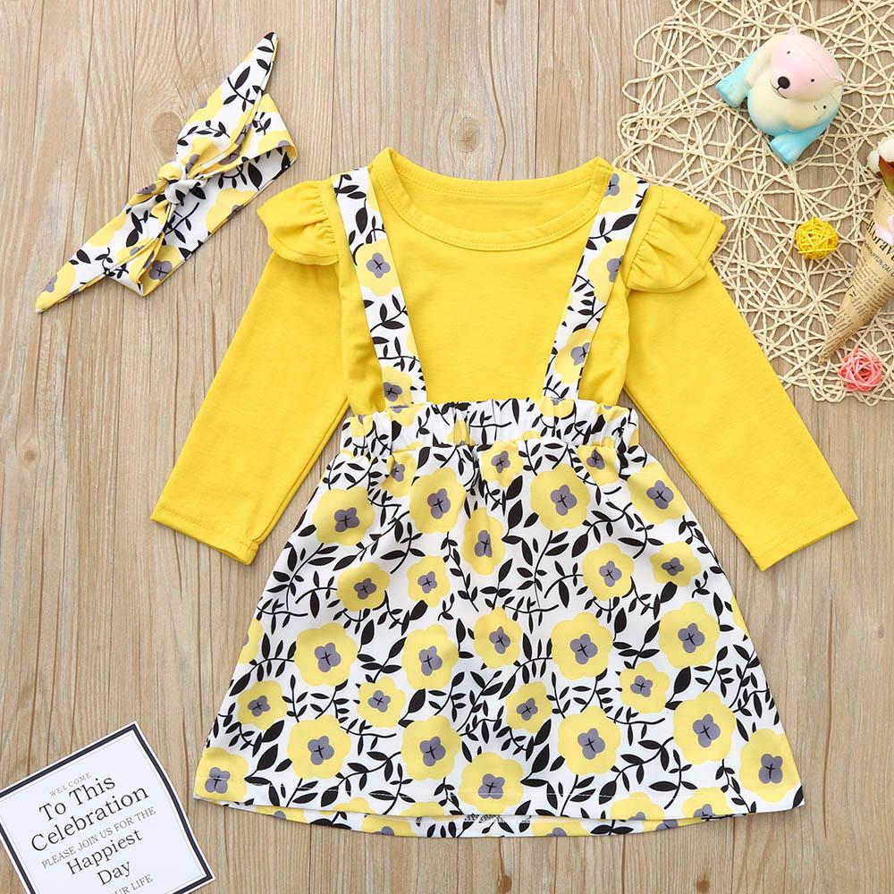 2Pcs Baby Girls Dresses Floral Sunflower Long Sleeve T-Shirt Tops with A-line Skirt for Girls Kids Outfits Set 18-24M//SIZE100