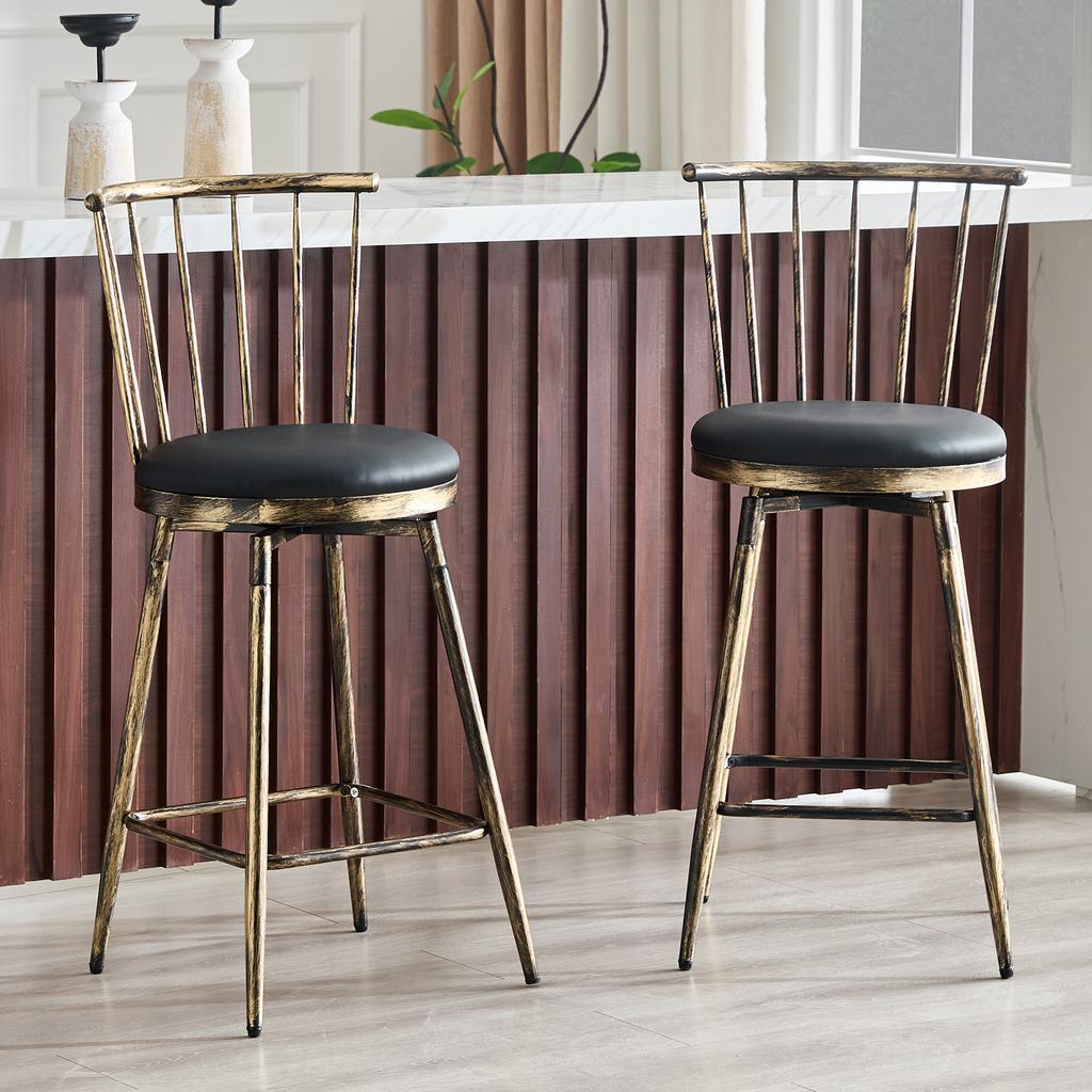 Modern Metal Bar Stool in Windsor Style with Upholstered Seat for Kitchen Islands, Bars, Restaurants; Bar Height; Vintage and Minimalist Style