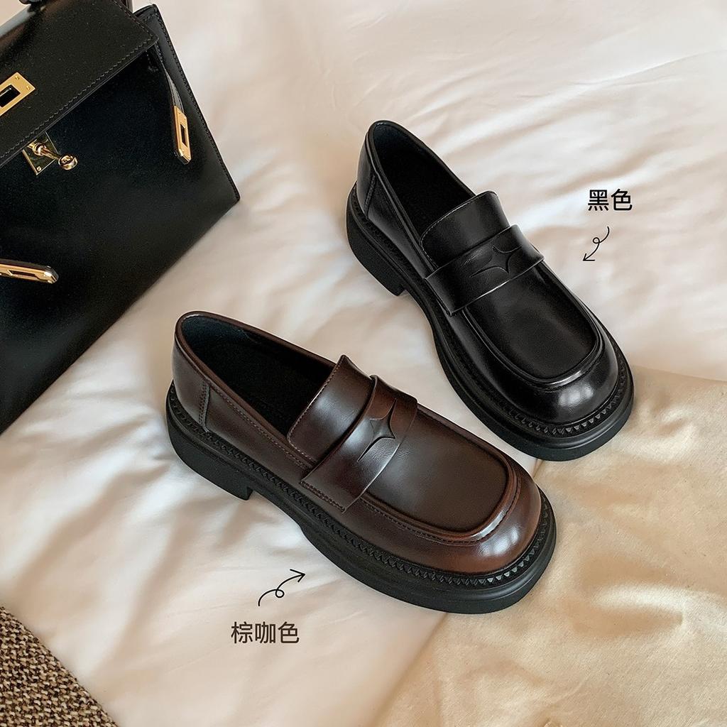 British style retro polished thick-soled lazy loafers, small leather shoes, one pedal, trendy Huizhou women's shoes
