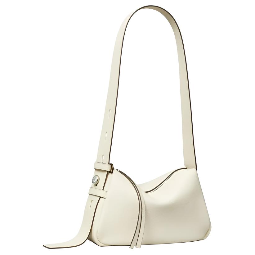 Tory Burch Romy Adjustable Shoulder Strap Leather Shoulder Bag Small Women shoulder bag Silver Cream 176674-921