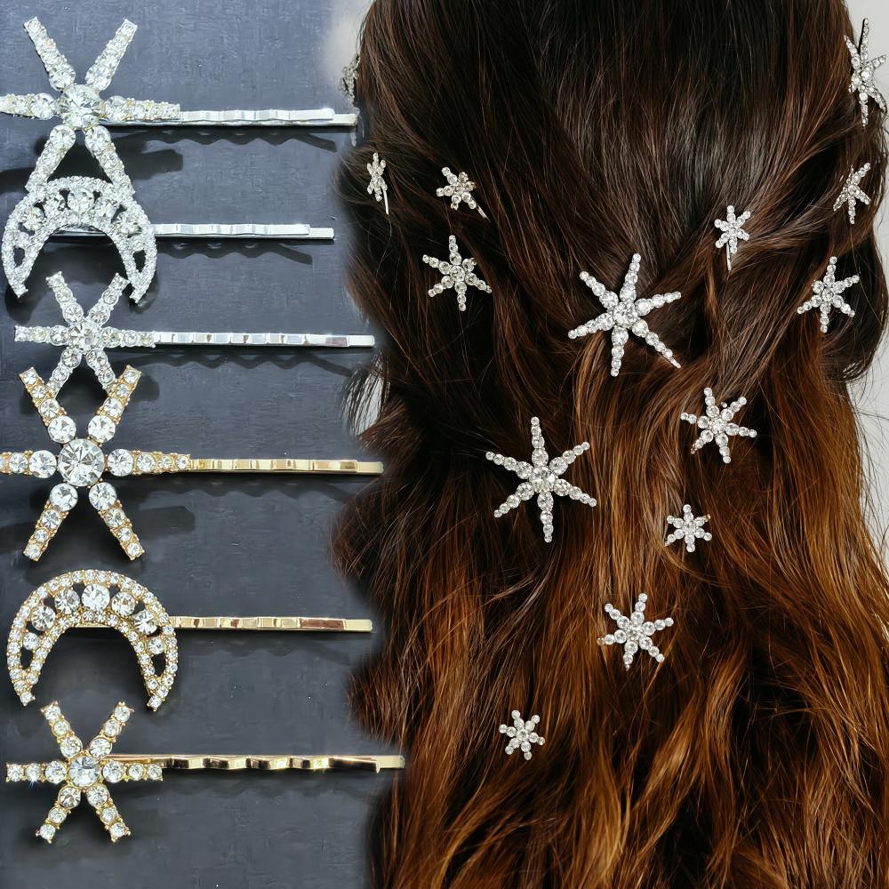 3/4 Stück Set Kristall Stern Haarspangen für Damen Mädchen Metall Haarspangen Luxus Damen Haarspangen Hochzeit Braut Haaraccessoires