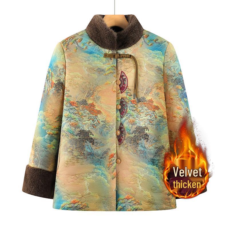 

Stylish Plus Velvet Cotton Jacket for Middle-aged and Elderly Women - Warm, Loose-Fit Grandma s Outerwear XL жёлтый