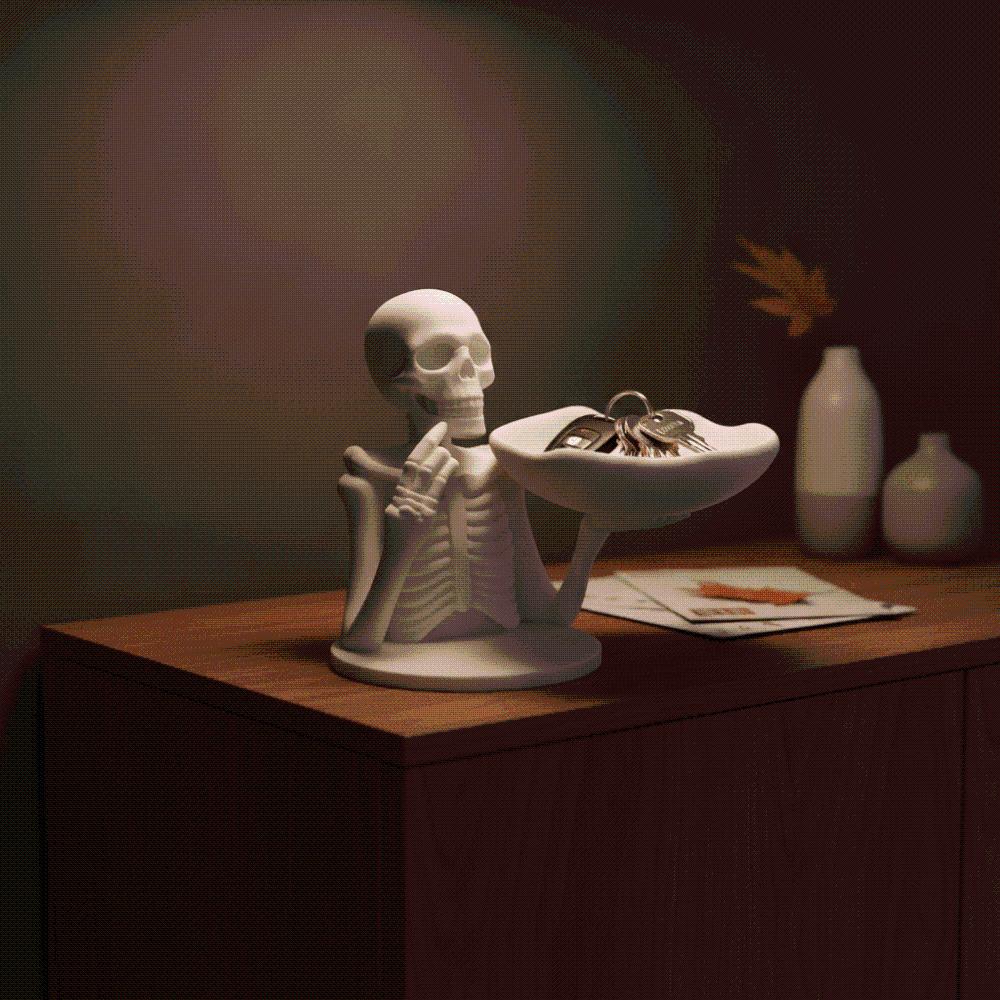 Bone Shape Skull Tray Decor 3D Printed Halloween Key Holder Spooky Jewelry Dish Party Centerpiece