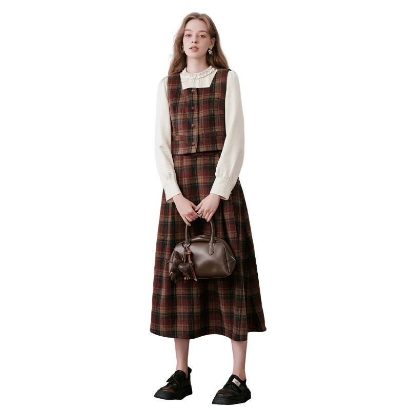 Women s Plaid Wool Blend Three-Piece Set S