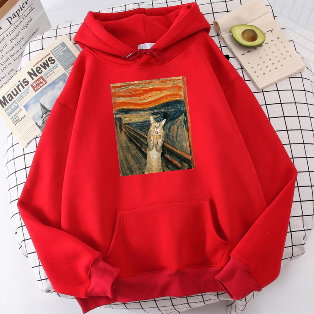 Der Schrei Kunst Konter Katze Bedruckte Herren Hoodies Einfacher Fleece Hoodie Street S-XXxl Kapuzenpullover Lässige Mode Pullover Oberteile s