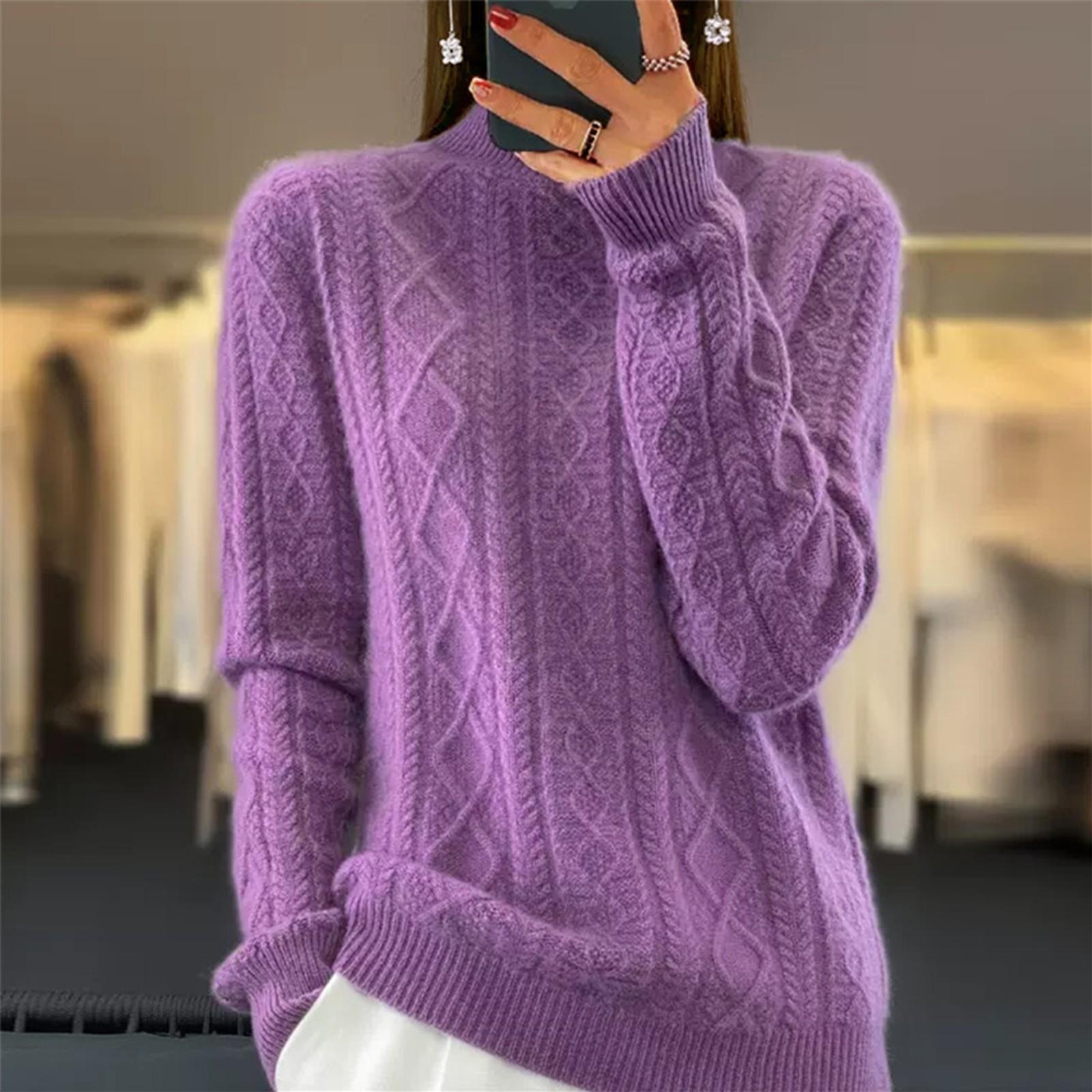 

Женский модный свитер с высоким воротом, однотонный трикотажный свитер, повседневный свитер XL фиолетовый