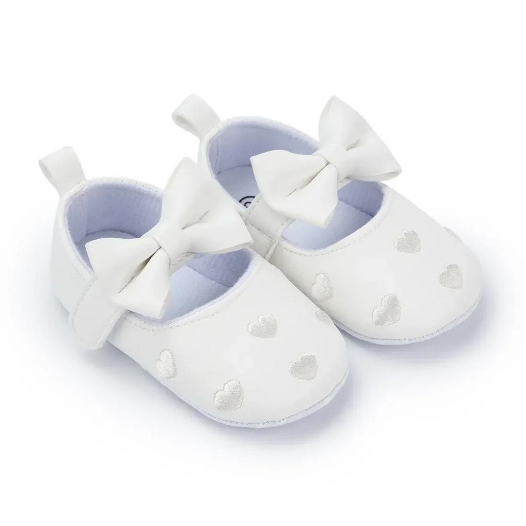 Baby Girls Indoor First Walker Shoes 0-18 Months Soft Cotton Sole Non-Slip Bowknot Embroidery Hook & Loop Booties
