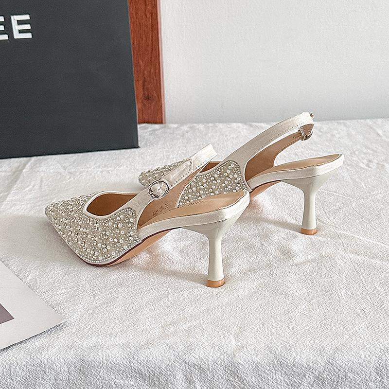 B813-ES8 French temperament 2025 spring and autumn new niche design sequined bag head sandals fairy high heel