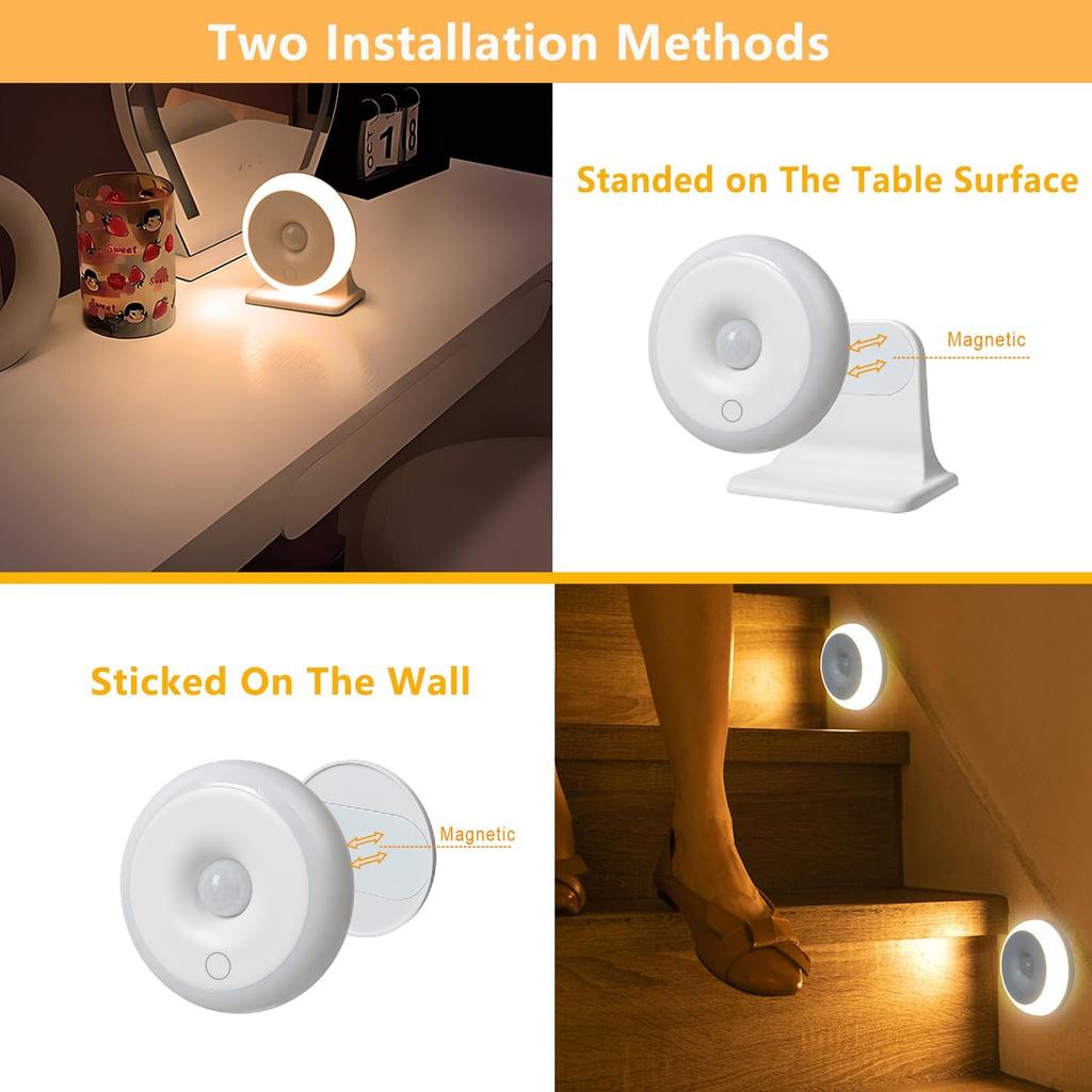 WADERA Motion Sensor Night Light, Rechargeable Motion-Activated Night Light | Warm Light, Cordless 2000mAh Battery Operated, Stick On