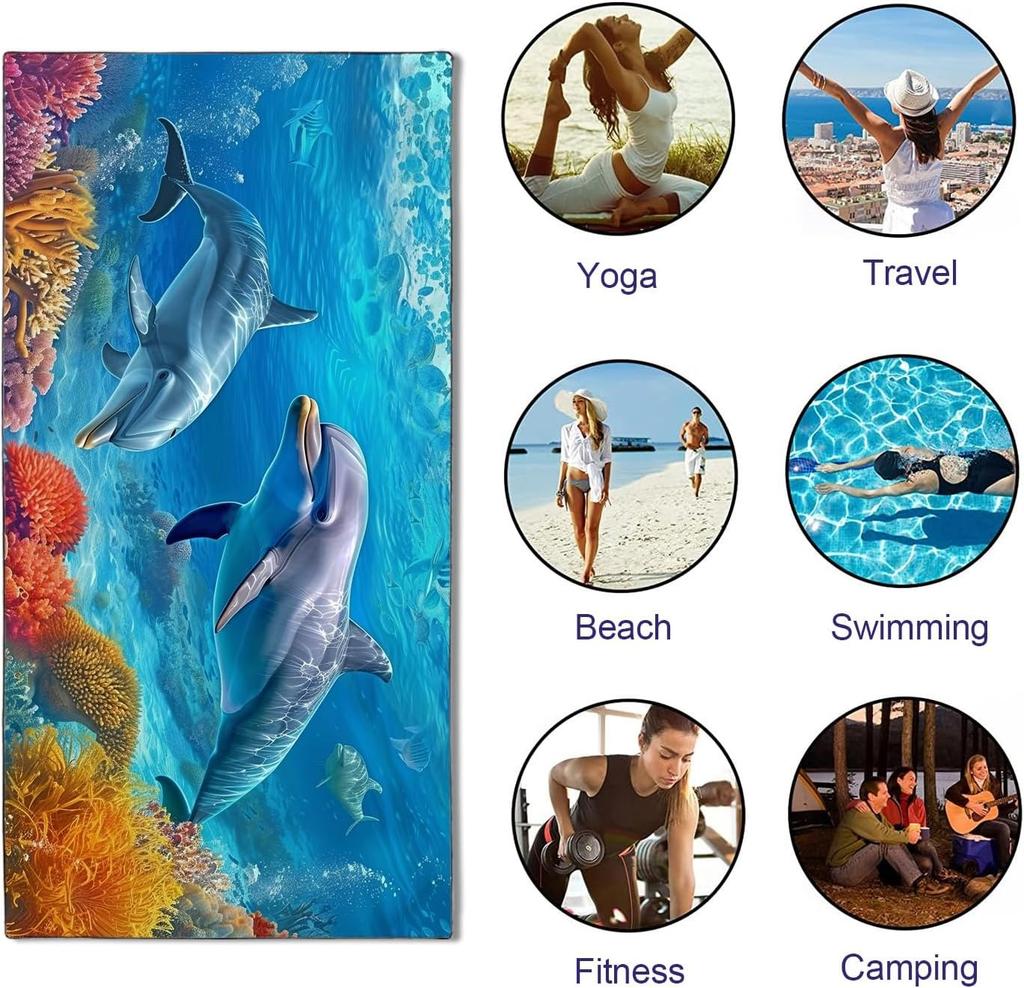 1 Stück Niedliches Delfinmuster Strandtuch für Familienartikel Freunde Geschenk Schnelltrocknend Sandfrei Für Bad Yoga Strand Camping Schwimmen GYM