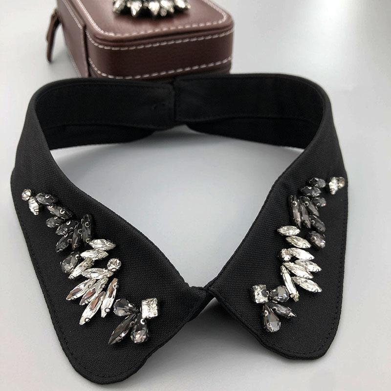 Retro Rhinestone False Collar Neckline Women Lapel Fake Collar Woman Embroidery Removable Detachable Tie Clothing Accessories